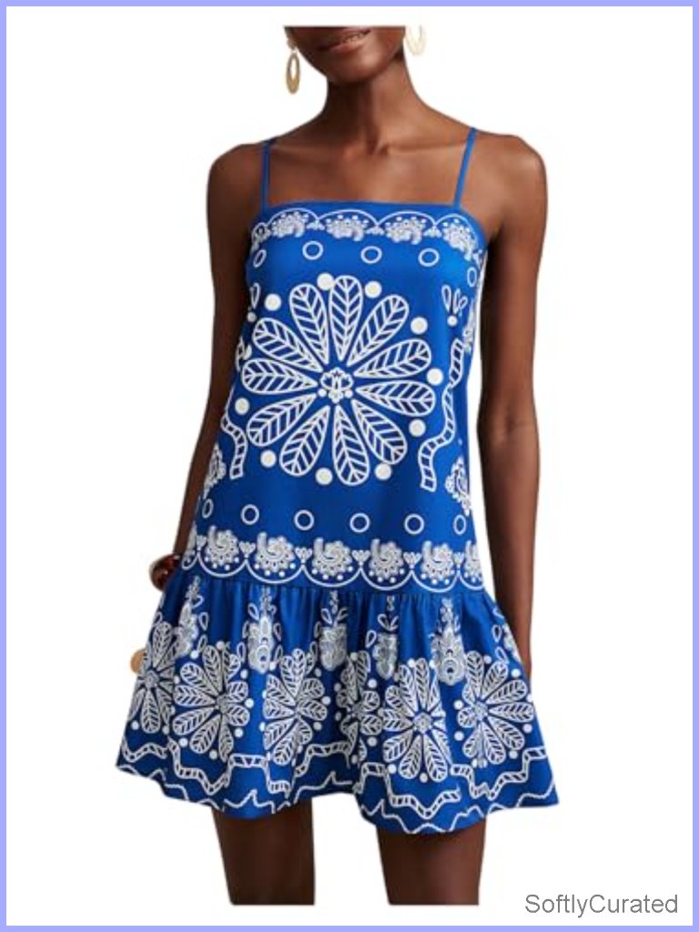 Boho Flowy Mini Cami Dress Ruffle Hem Spaghetti Strap Tank
